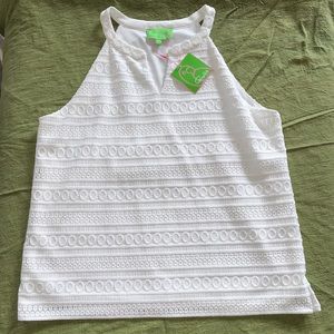 White sleeveless lace blouse